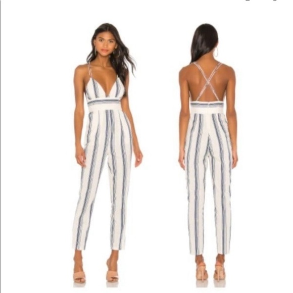 superdown Pants - New Superdown X Revolve Evaline Stripe Cotton Criss-Cross Back Straps Jumpsuit